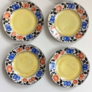 Vintage Czech Republic Salad Plates Set of 6 Blue & Peach Floral Boho Tableware